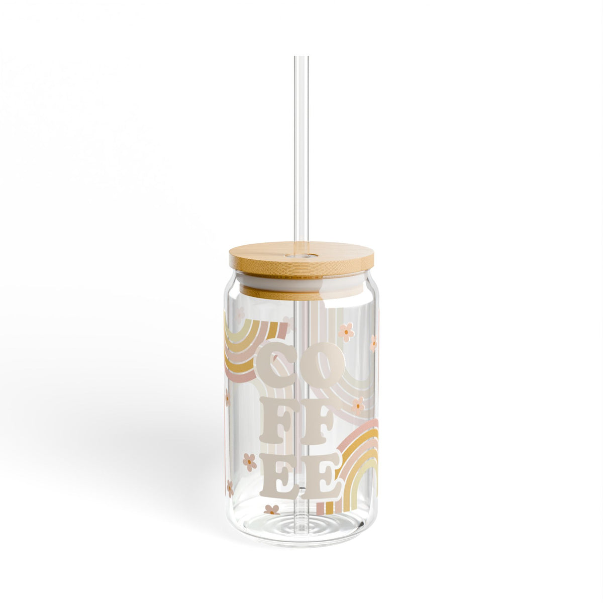 Coffee Retro Rainbow Tumbler Sipper Glass 16oz — Reusable Drink Jar with Lid & Straw - Sydney So Sweet