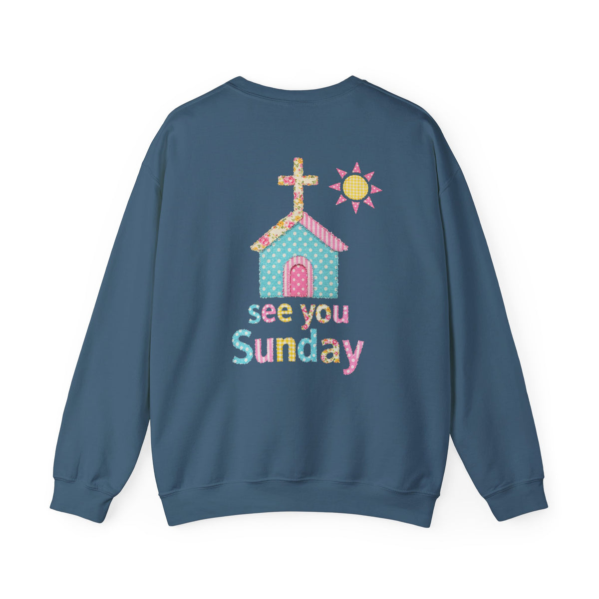 See You Sunday Christian Sweatshirt Cute Church Sun Faux Fabric Crewneck