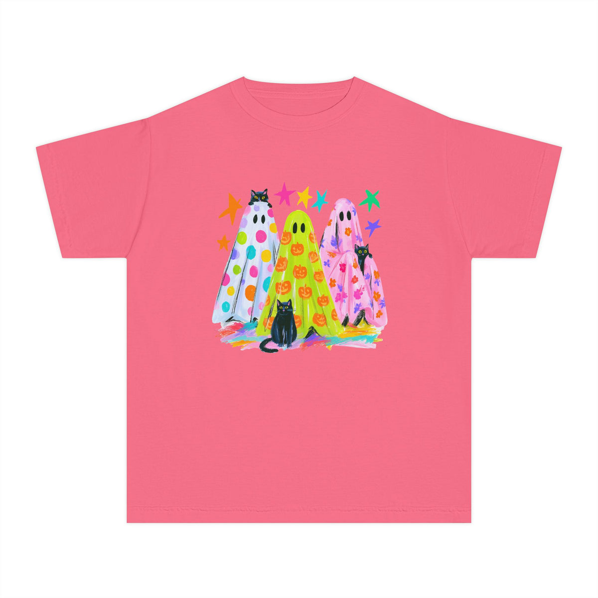 Colorful Polka Dot Halloween Ghost T-Shirt Fun Kids Graphic Tee