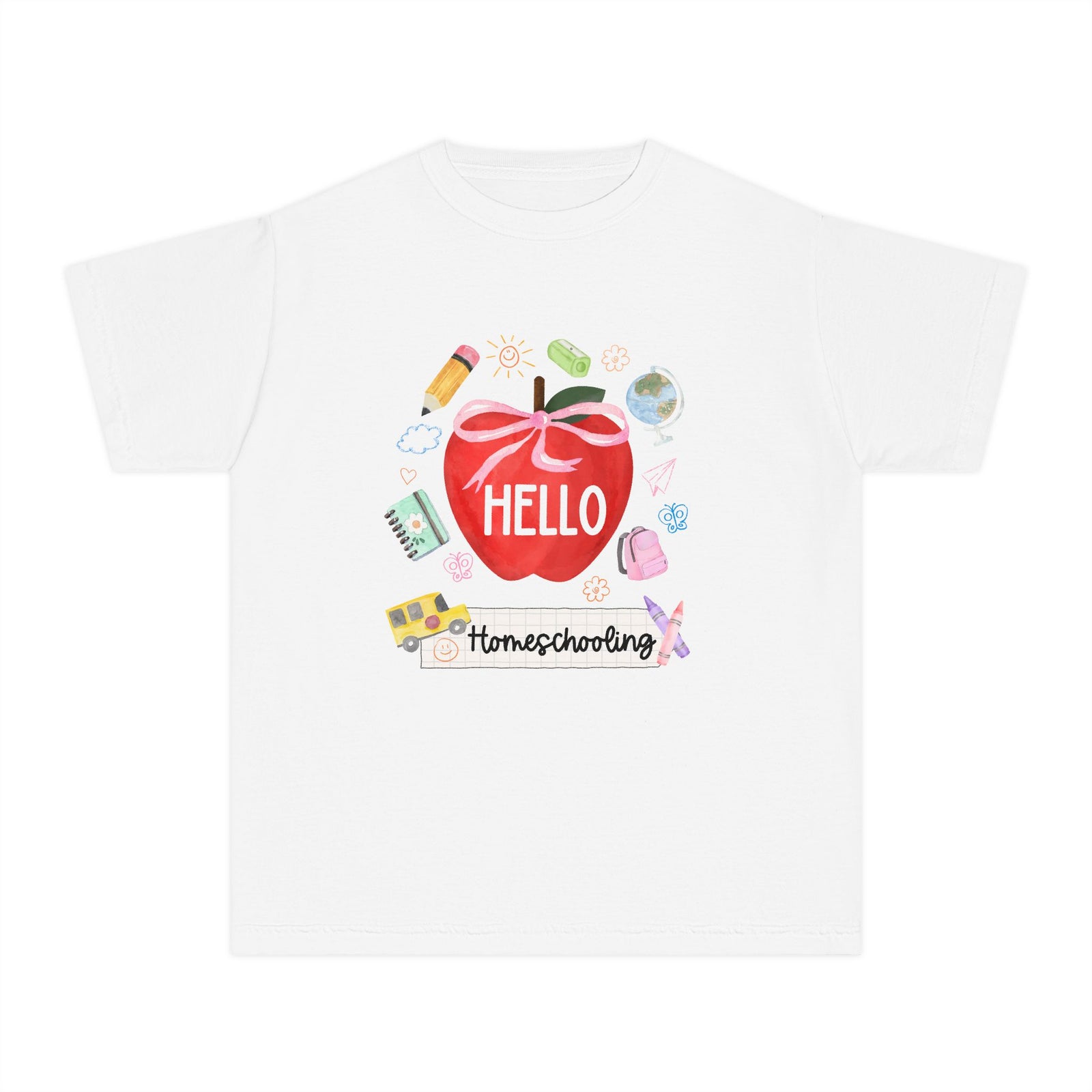 Hello Homeschooling Preppy Coquette Apple Graphic Tee Back to School Homeschool Grade T-Shirt