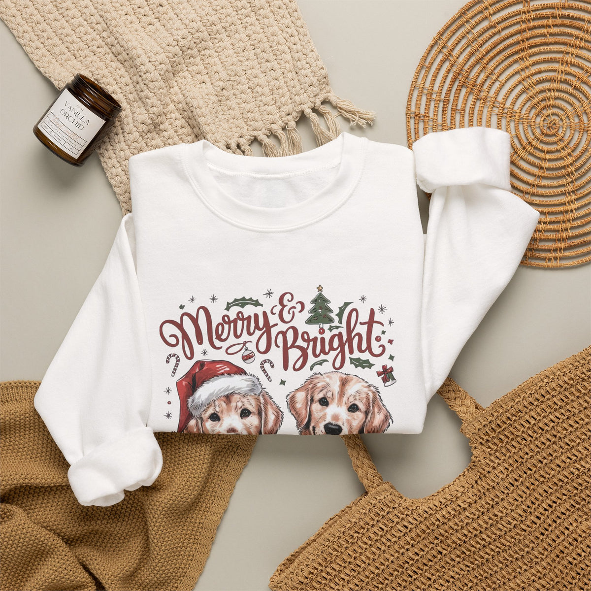 Merry & Bright Christmas Dogs Crewneck Unisex Sweatshirt