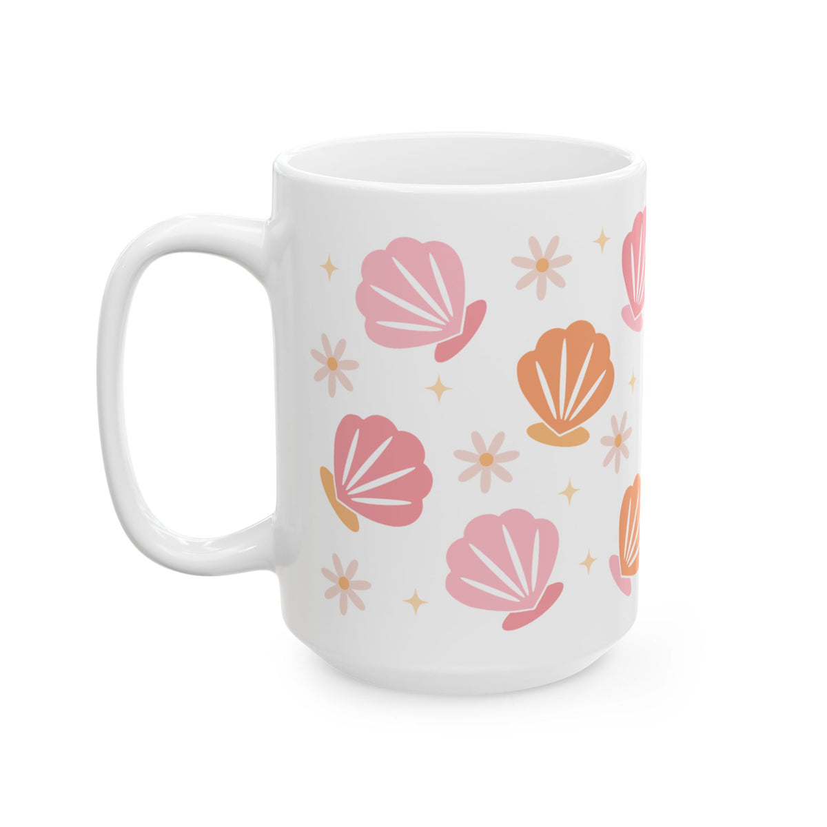 Sea Shell Pattern Ceramic Mug — Pink & Peach Seashell Coffee Cup (11oz/15oz)