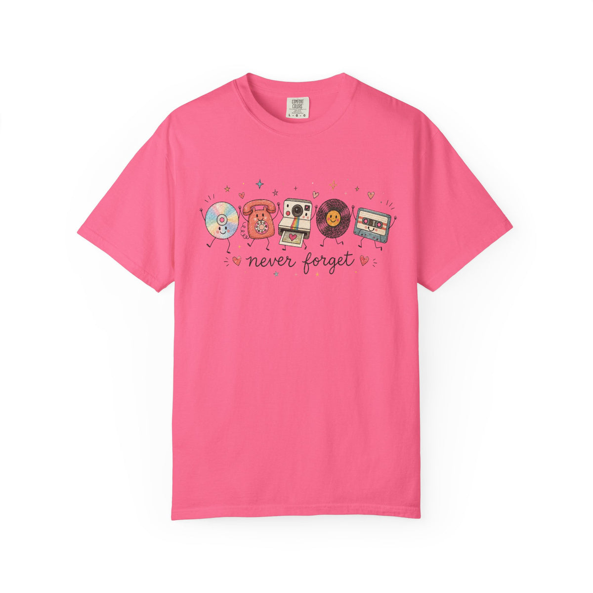 Retro Media Icons T-Shirt Nolstalgic Vintage Cassette Vinyl & Phone Tee