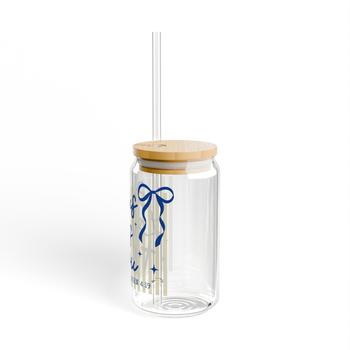 Jesus Loves You Sipper Glass Sipper Glass 16oz Reusable Drink Jar with Lid & Straw