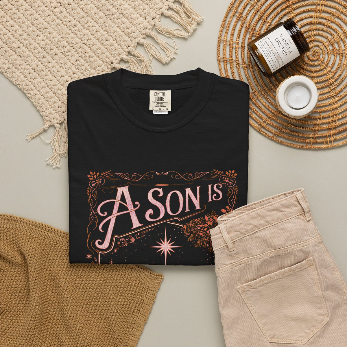 A Son is Given Jesus Christmas Distressed T-Shirt Christian Graphic Tee
