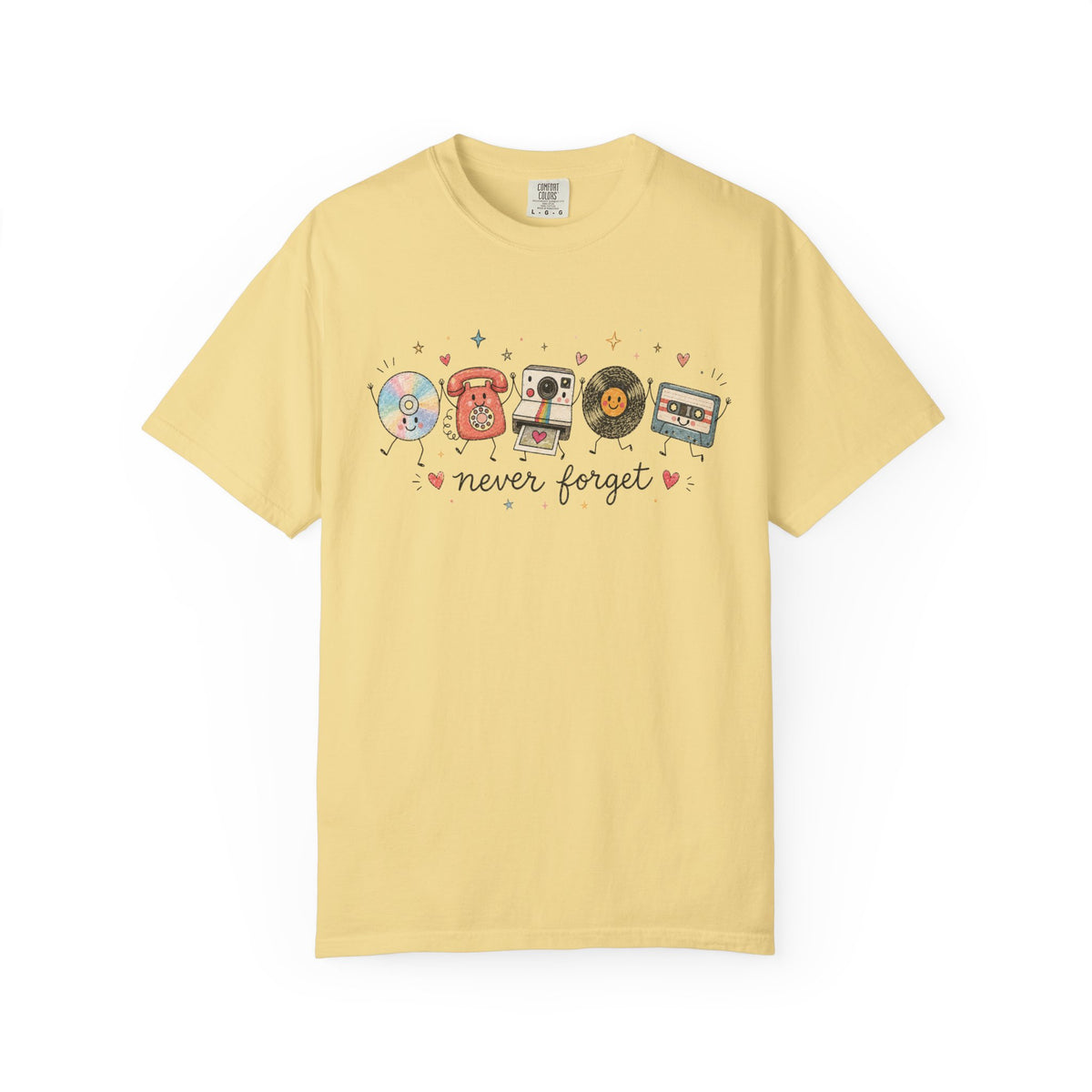 Retro Media Icons T-Shirt Nolstalgic Vintage Cassette Vinyl & Phone Tee