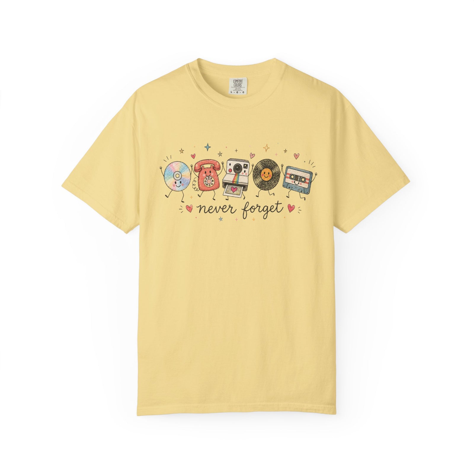 Retro Media Icons T-Shirt Nolstalgic Vintage Cassette Vinyl & Phone Tee