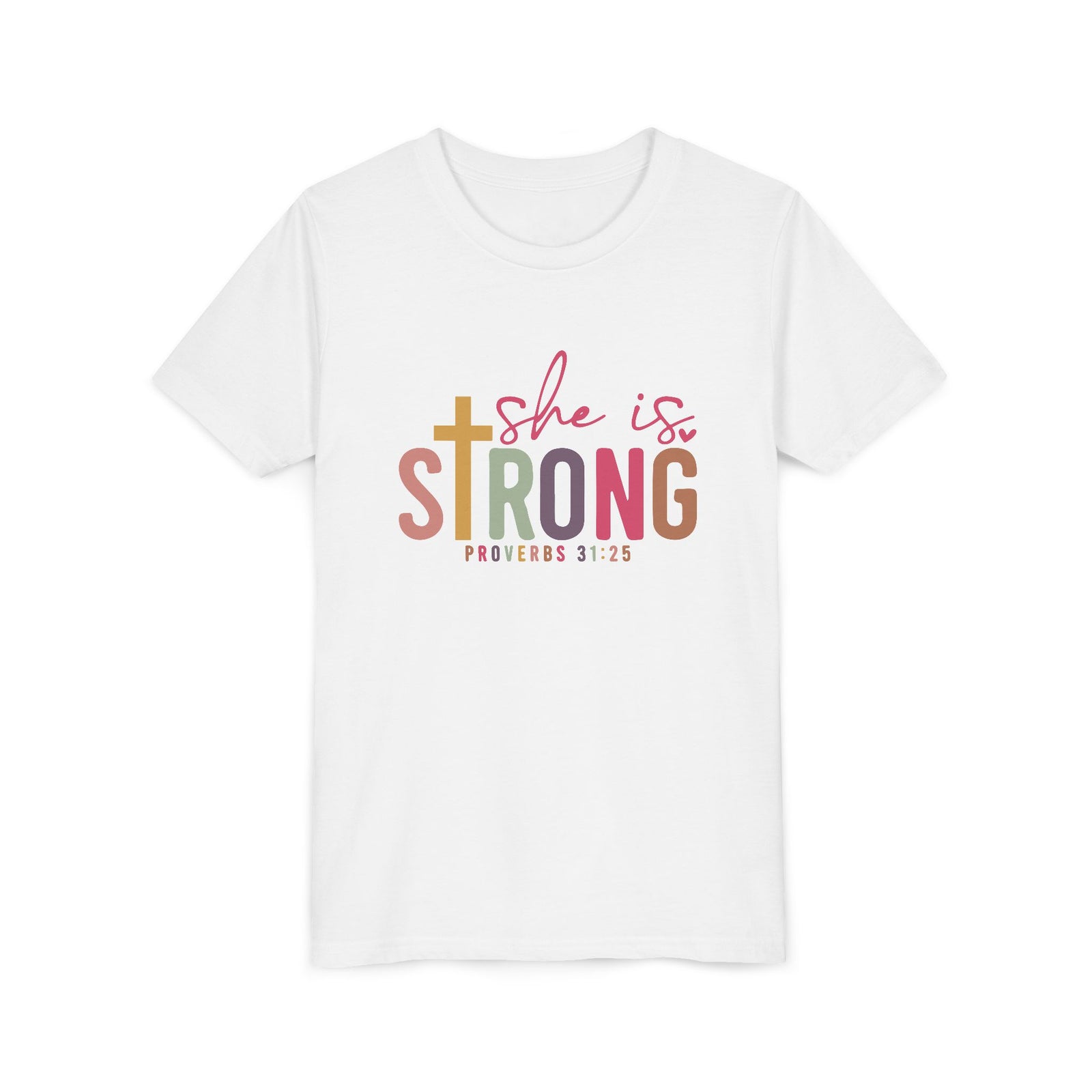 She Is Strong Youth Tee — Proverbs 31:25 Inspirational Girls Christian T‑Shirt