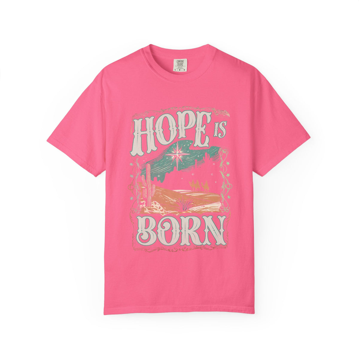 Hope is Born Christmas T-Shirt Christian Distressed Western Graphic Tee