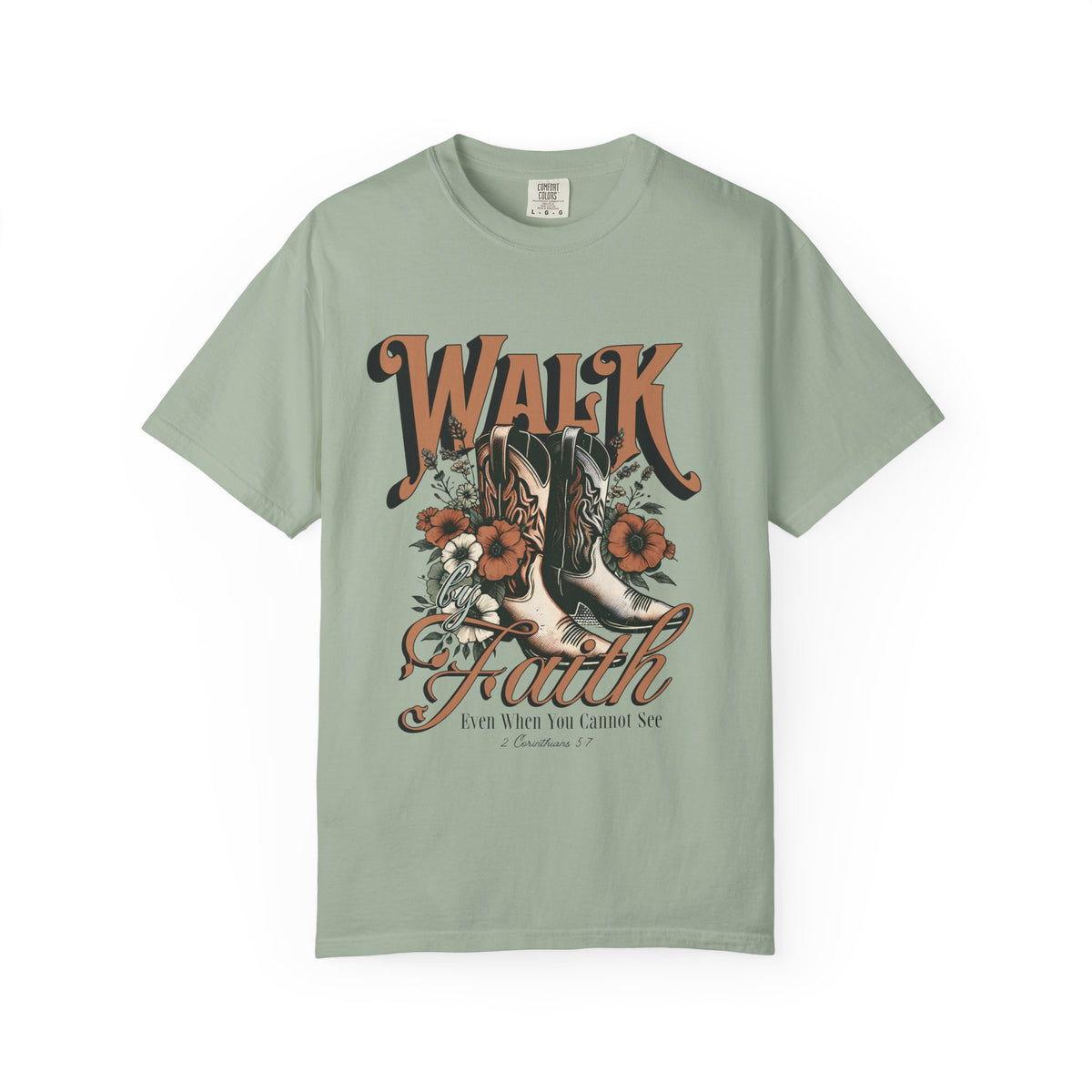 Walk by Faith Graphic T-Shirt Vintage Cowboy Boots & Floral Faith Tee