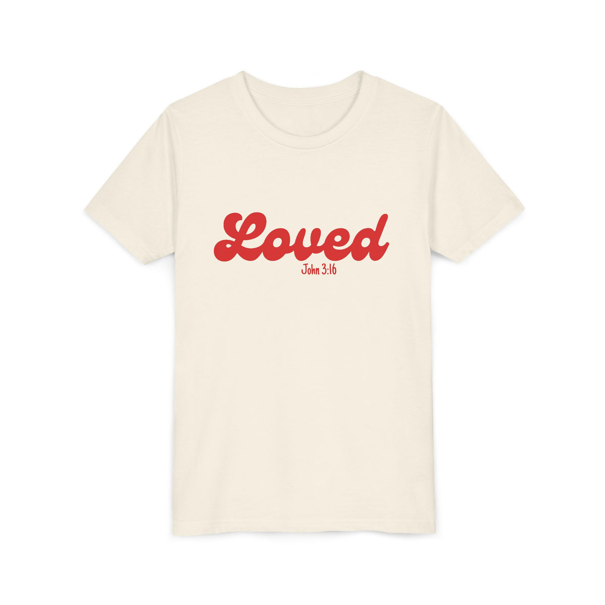 Loved John 3:16 Kids Tee Christian Script Youth T-Shirt