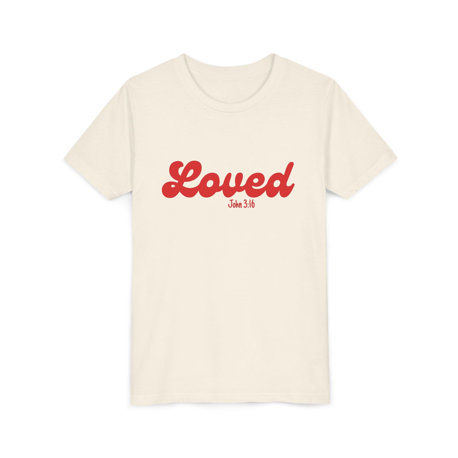 Loved John 3:16 Kids Tee Christian Script Youth T-Shirt