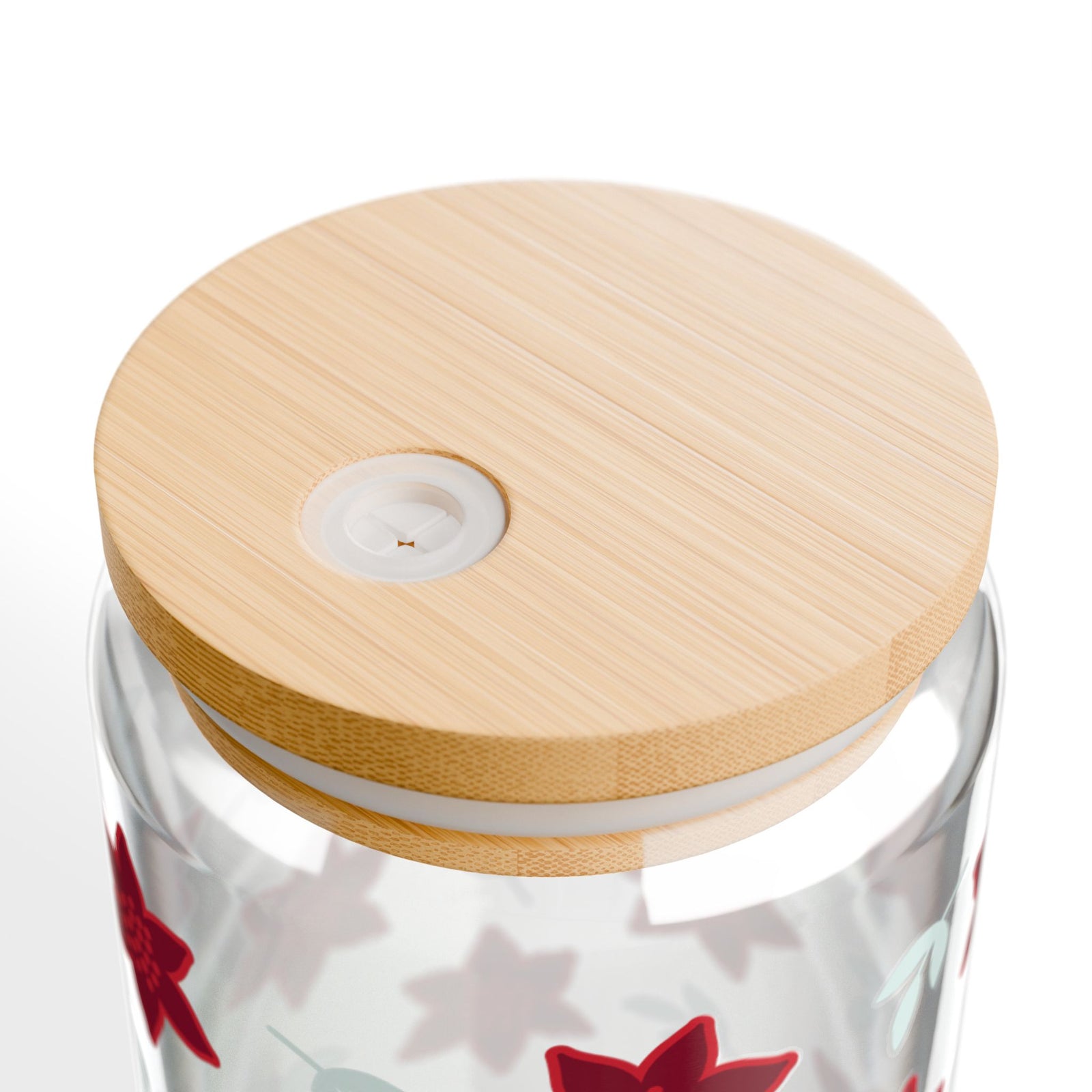Poinsettia Christmas Flowers Sipper Glass 16oz Reusable Drink Jar with Lid & Straw
