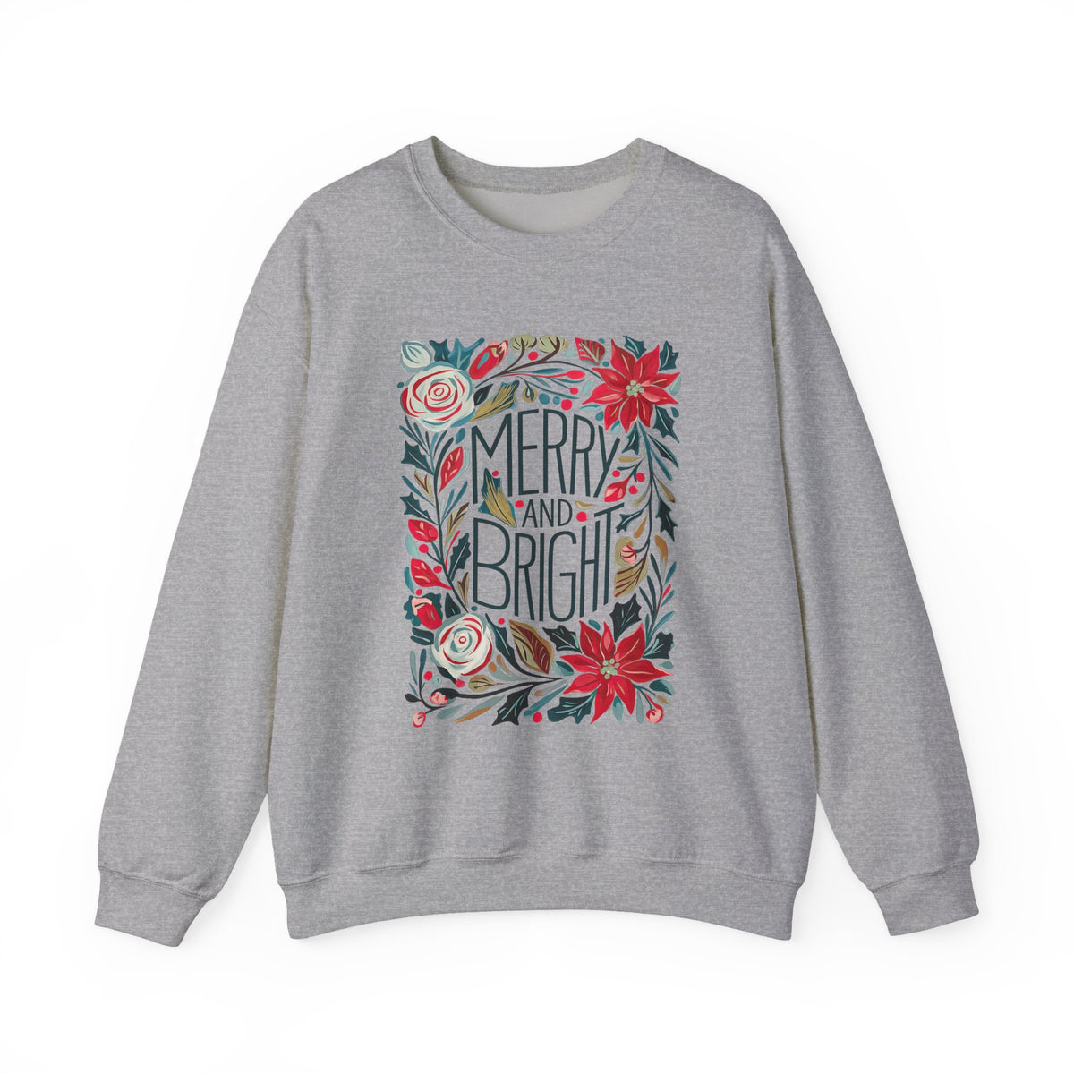 Merry & Bright Christmas Florals Crewneck Unisex Sweatshirt