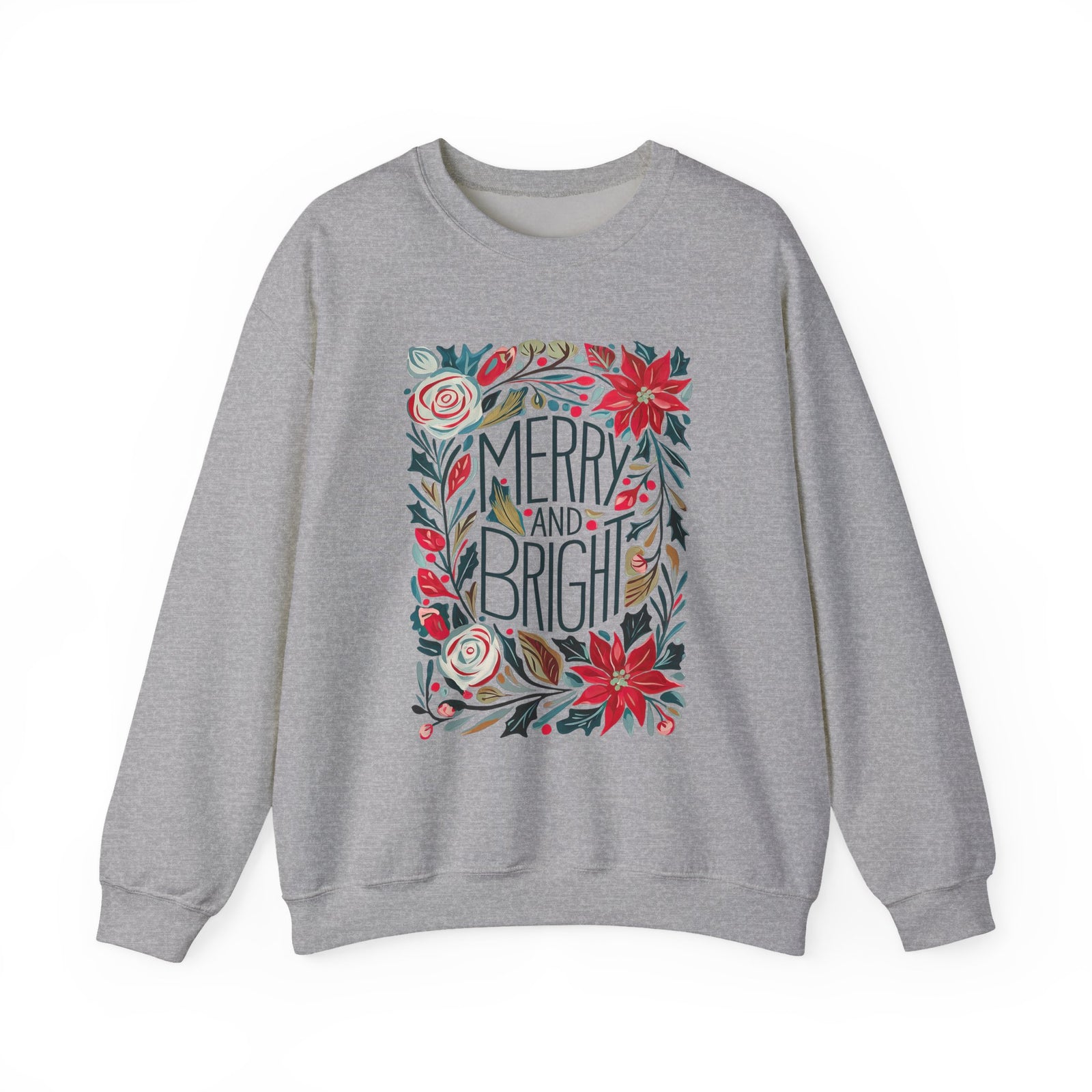 Merry & Bright Christmas Florals Crewneck Unisex Sweatshirt