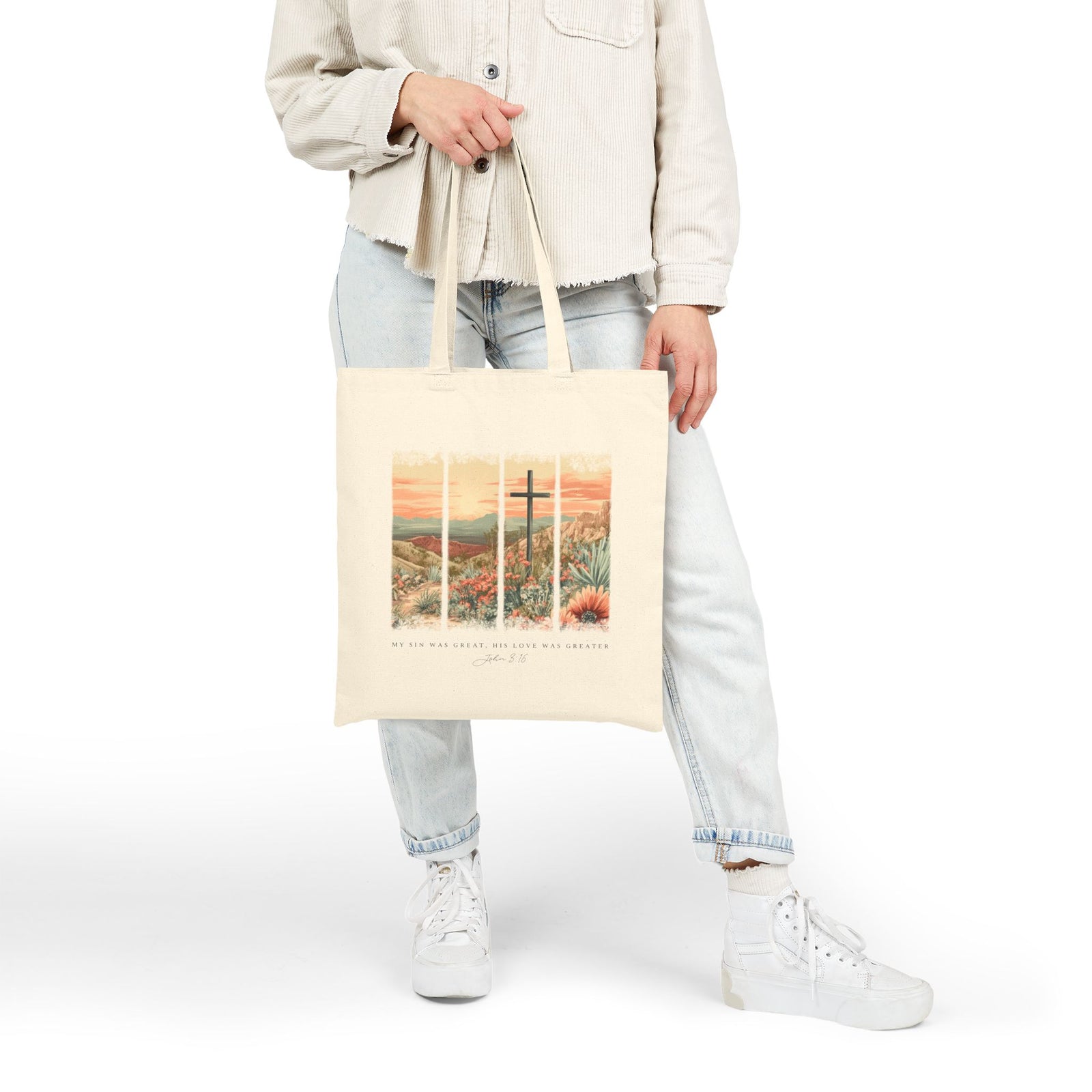 My Sin Was Great His Love Was Greater Christian Cotton Canvas Tote Bag