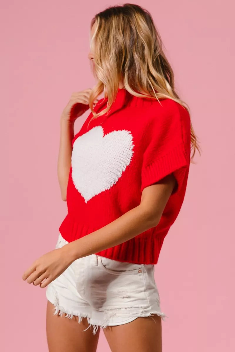 BiBi Rib Banded Heart Pattern Valentines Sweater - Sydney So Sweet