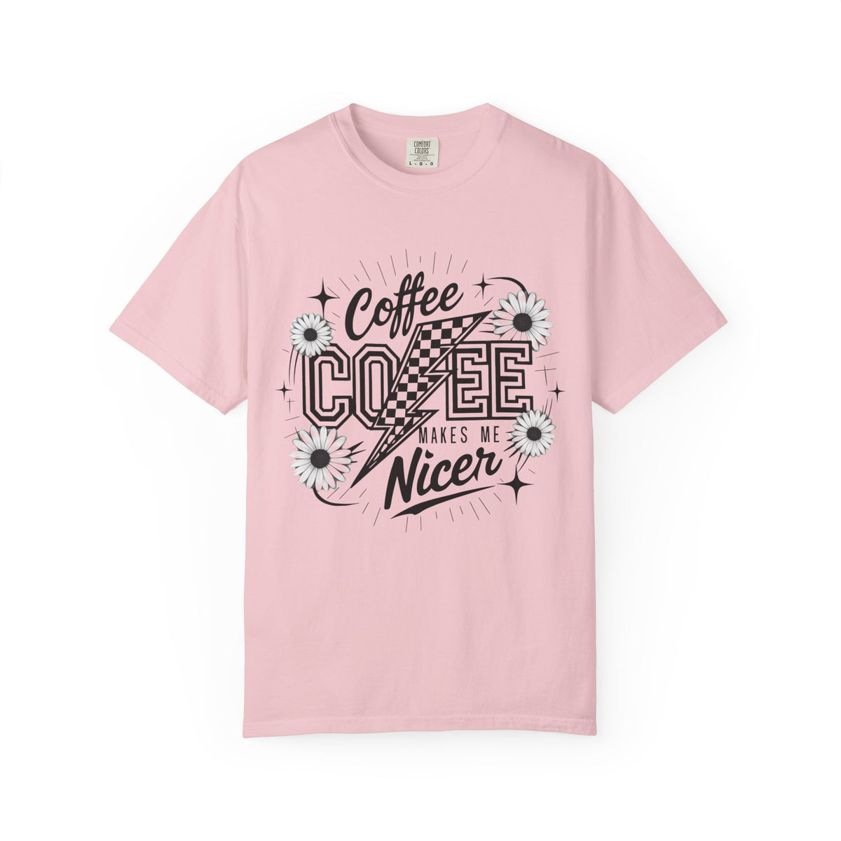 Coffee Makes Me Nicer T-Shirt Retro Daisies & Lightning Graphic Tee