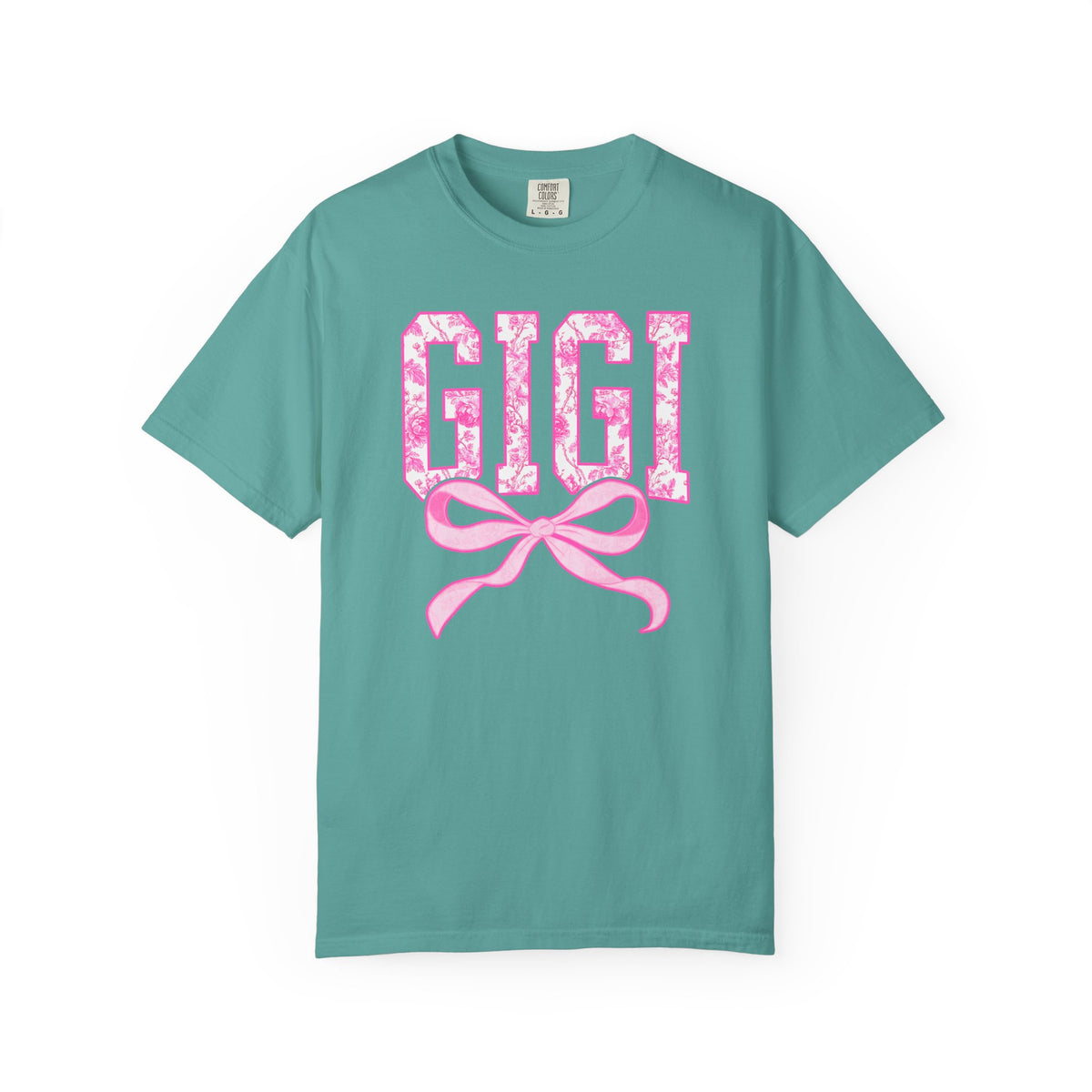 Gigi Coquette Pink Toile Bow T-Shirt Cute Grandmother Graphic Tee