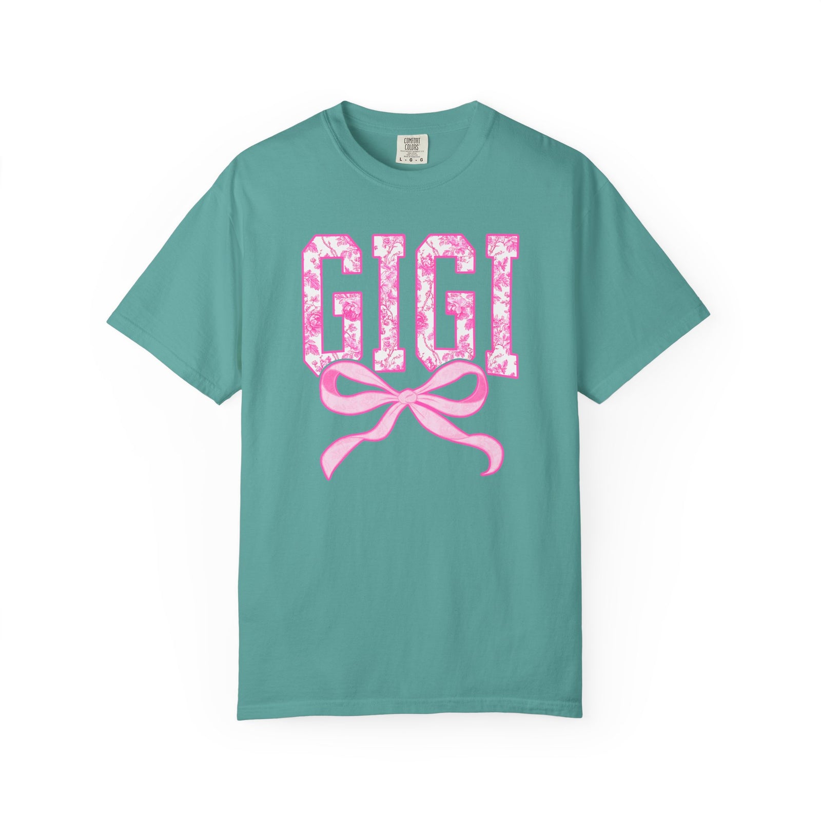 Gigi Coquette Pink Toile Bow T-Shirt Cute Grandmother Graphic Tee