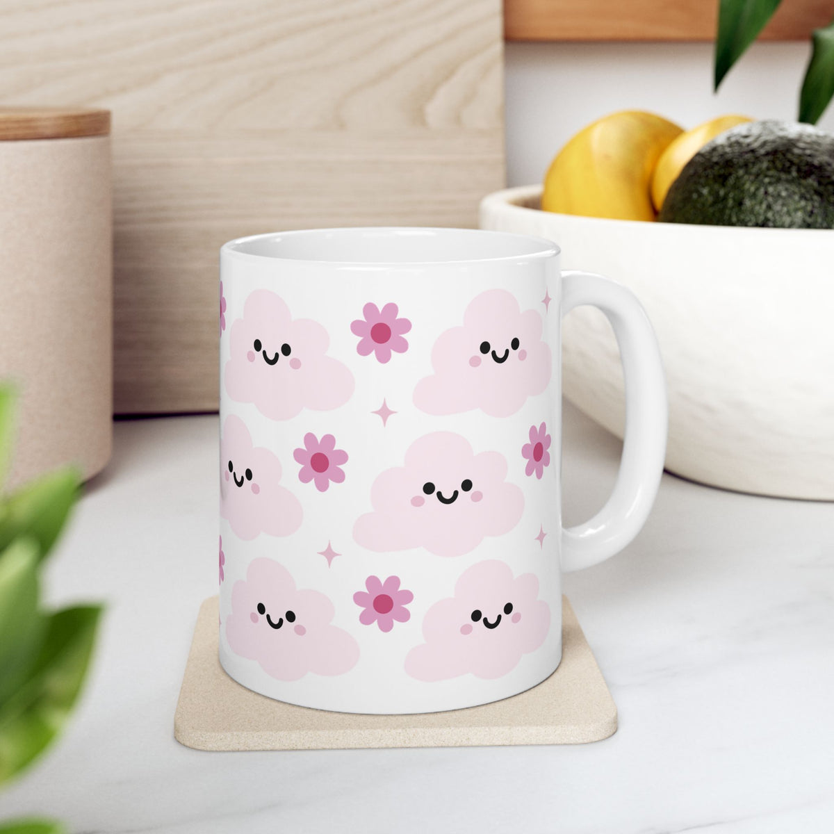 Happy Cloud Pink Cute Ceramic Mug Coffee Cup (11oz & 15oz)