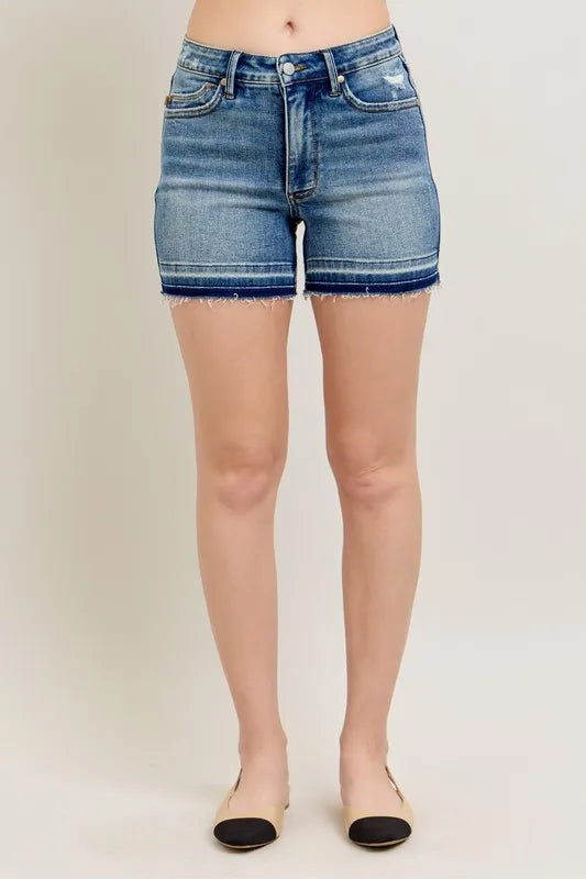 Judy Blue Mr Tummy Control Vintage Wash Release Hem Shorts - Sydney So Sweet