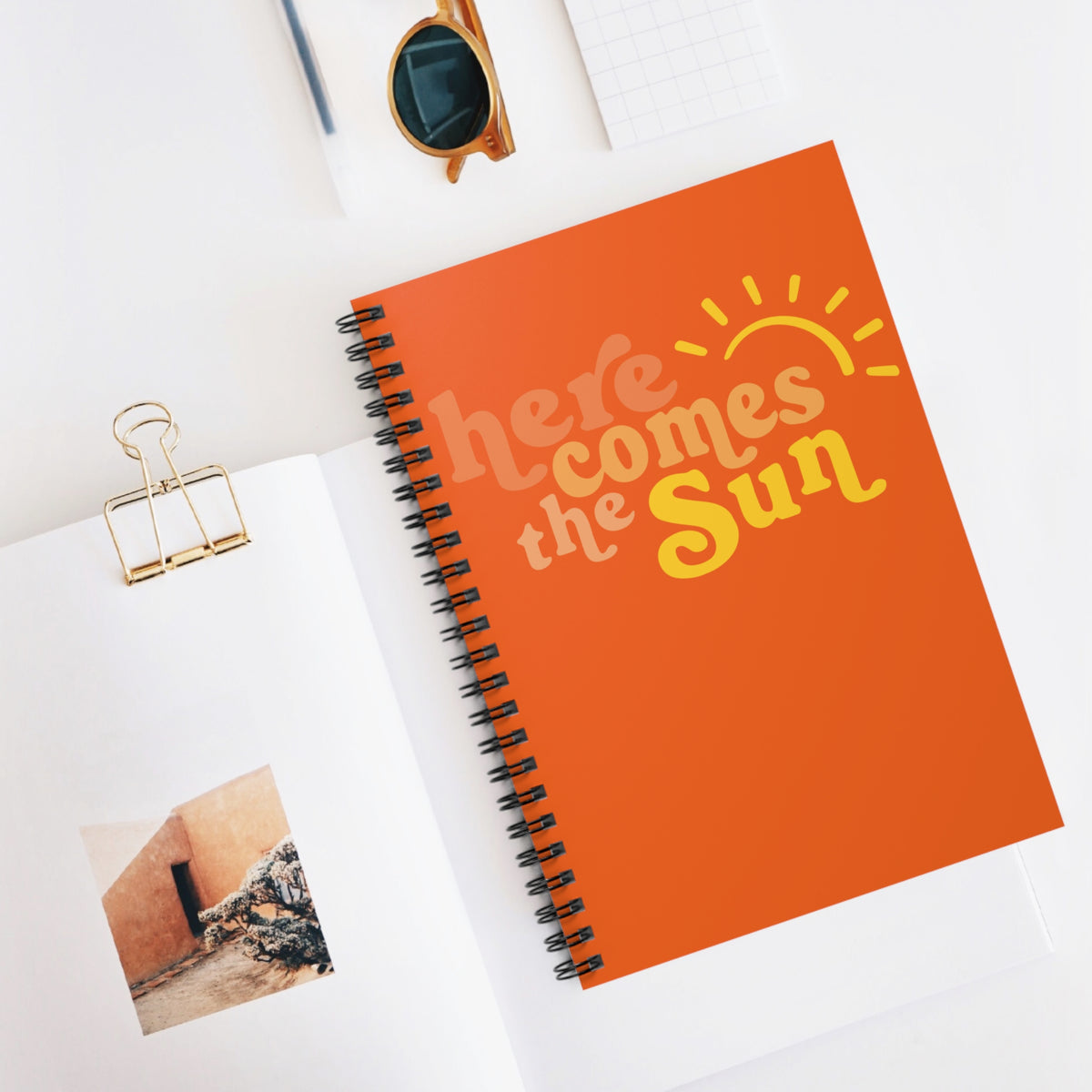 Here Comes the Sun Spiral Notebook Bright Orange Ruled Journal