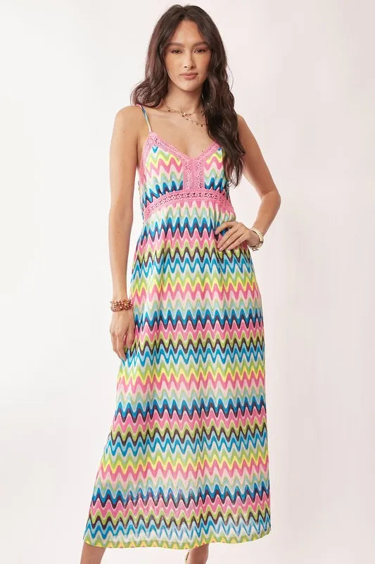 Davi & Dani Multi Color Crochet Lace Midi Dress - Sydney So Sweet