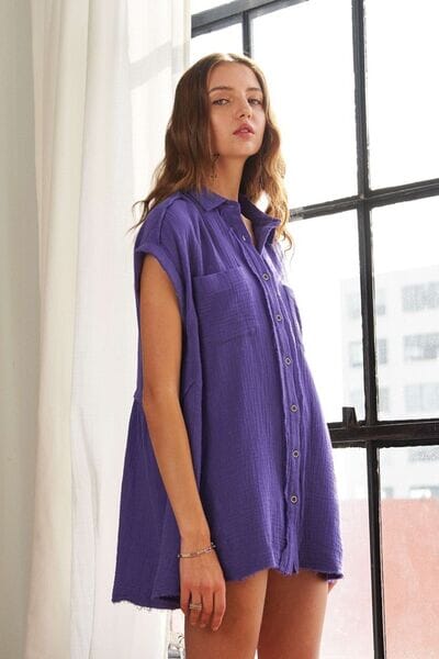 ADORA Raw Hem Collared Neck Button Down Shirt - Sydney So Sweet