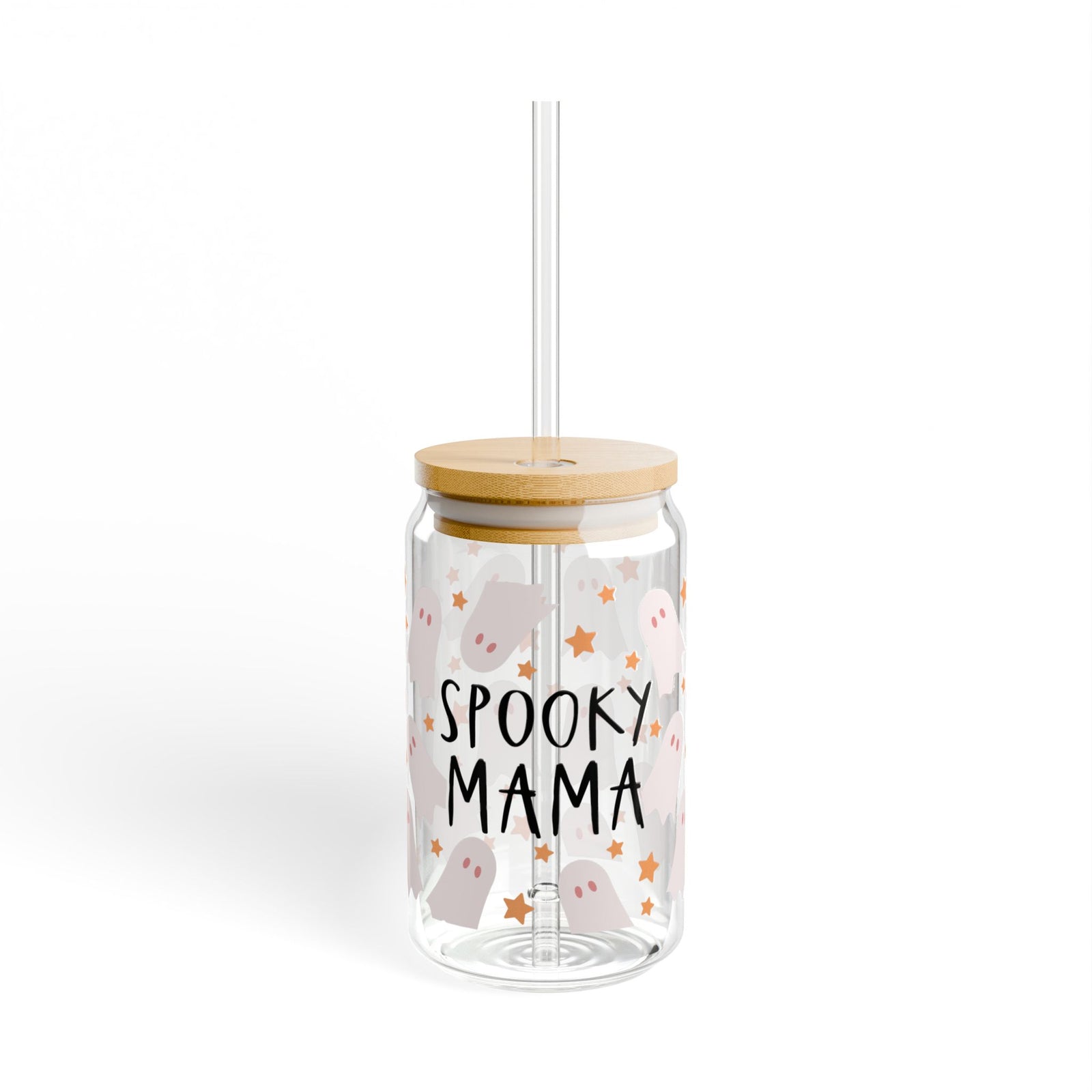 Spooky Mama Halloween Sipper Glass 16oz Reusable Drink Jar with Lid & Straw