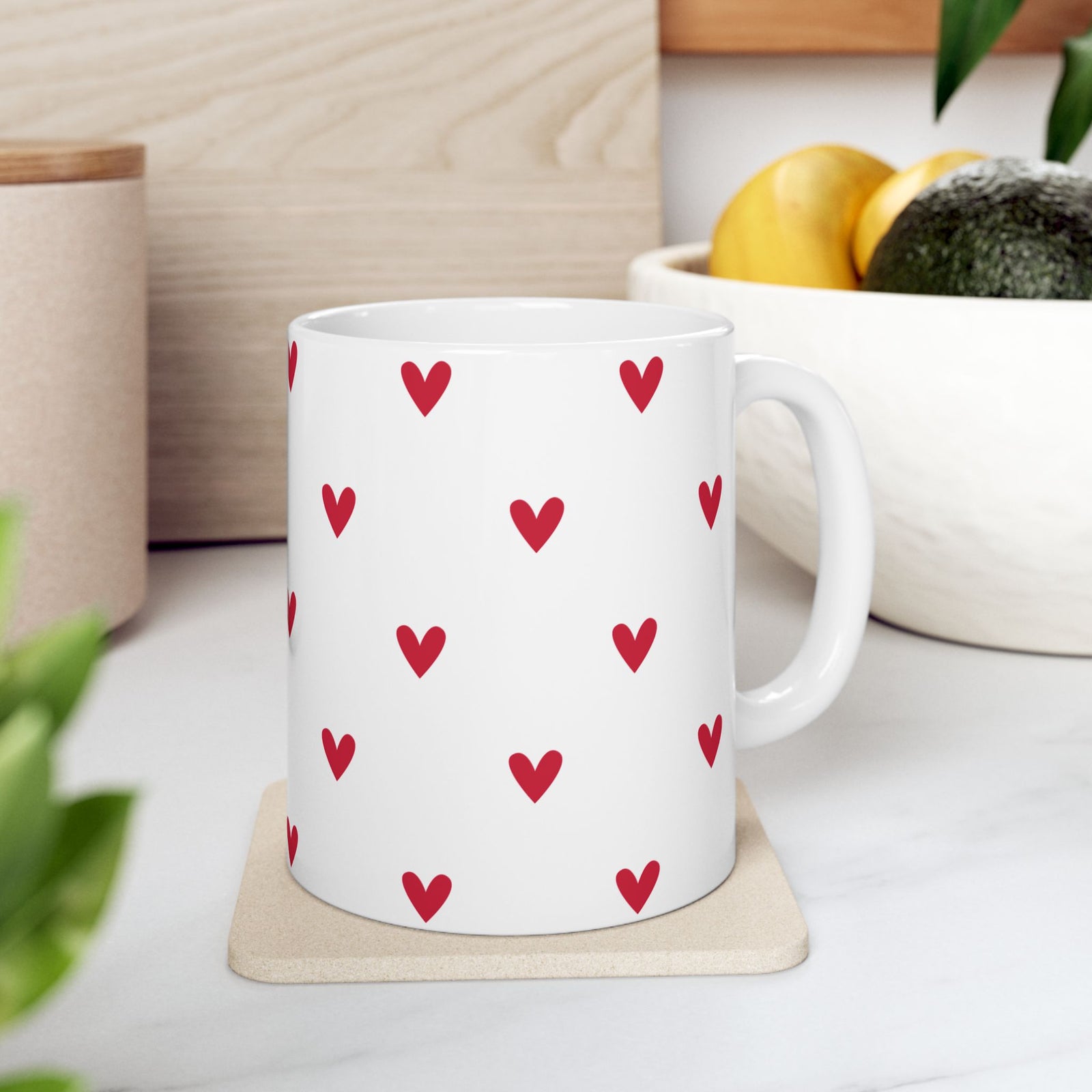 Red Heart Pattern Ceramic Mug — Cute Valentine Coffee Cup (11oz & 15oz)