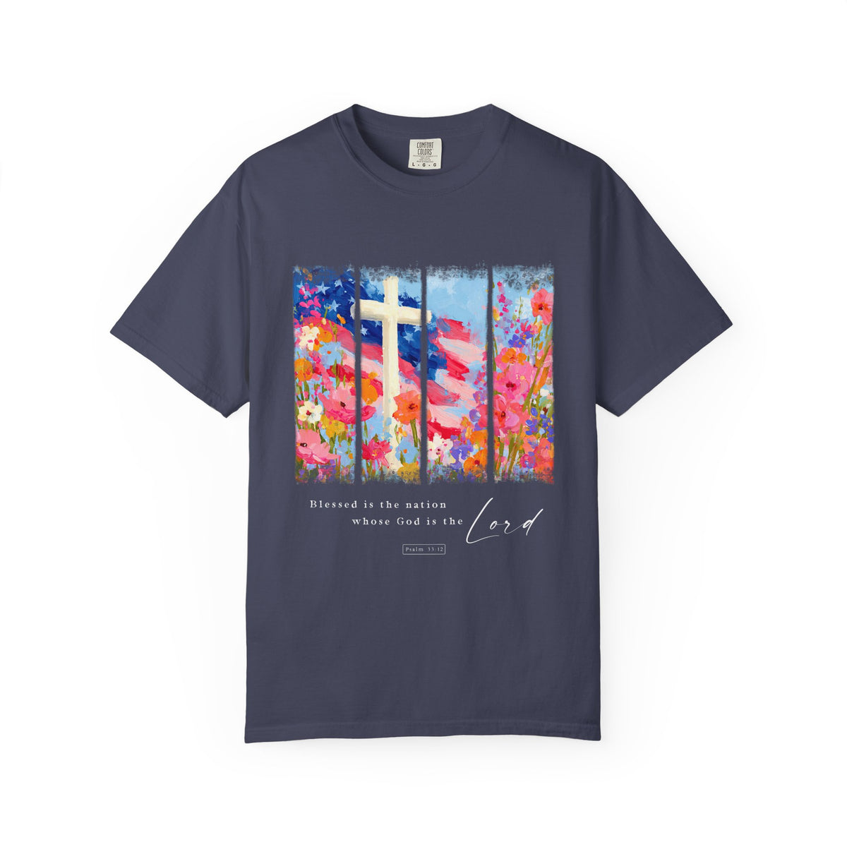 Blessed is the Nation Christian Patriotic T-Shirt 4th of July Graphic Tee