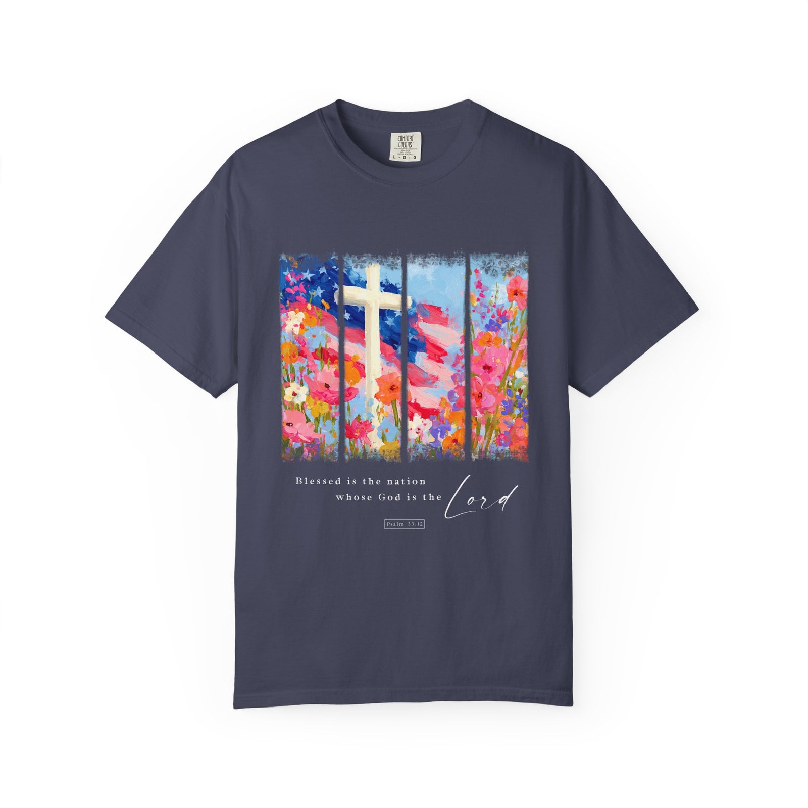 Blessed is the Nation Christian Patriotic T-Shirt 4th of July Graphic Tee