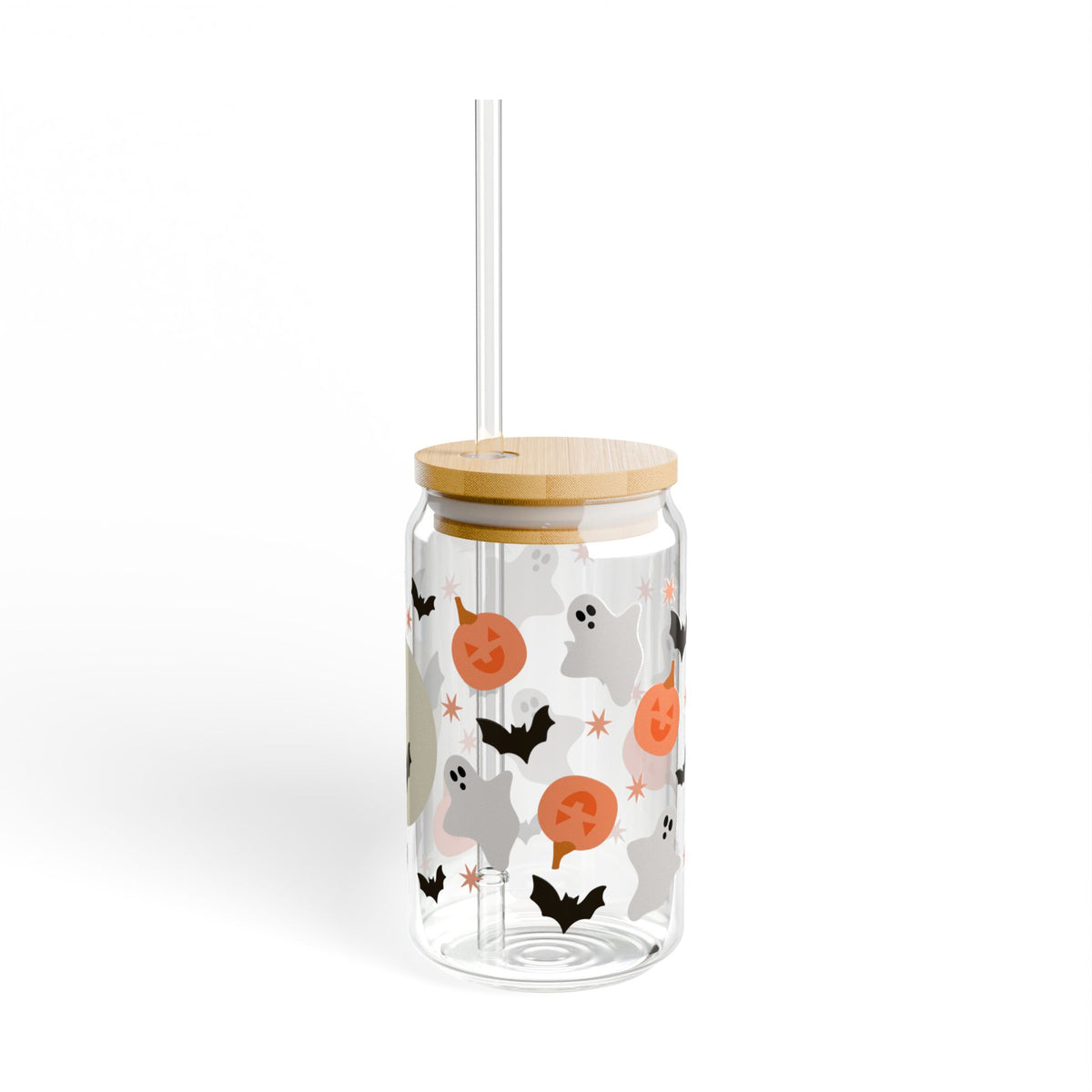 Halloween Bat & Pumpkin Sipper Glass 16oz Reusable Drink Jar with Lid & Straw