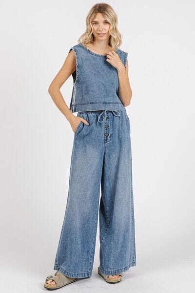 Mittoshop Washed Denim Distressed Detail Crop Tank - Sydney So Sweet