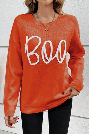 BOO Round Neck Long Sleeve Sweater - Sydney So Sweet