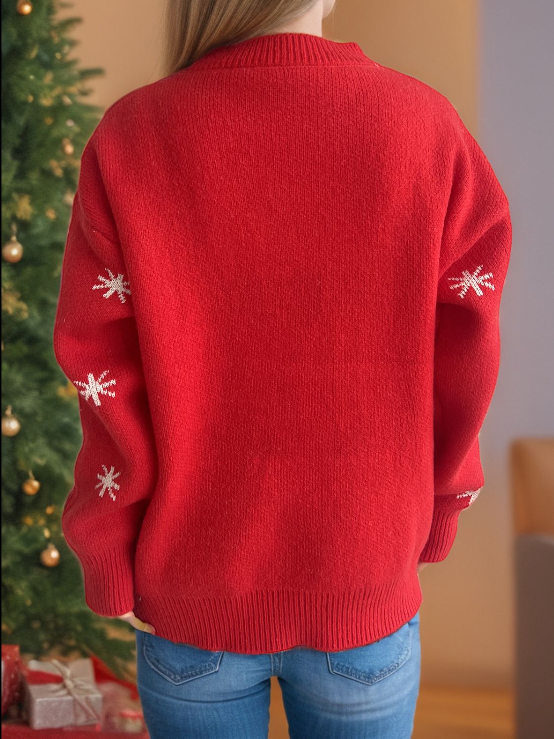 Reindeer Round Neck Dropped Shoulder Sweater - Sydney So Sweet