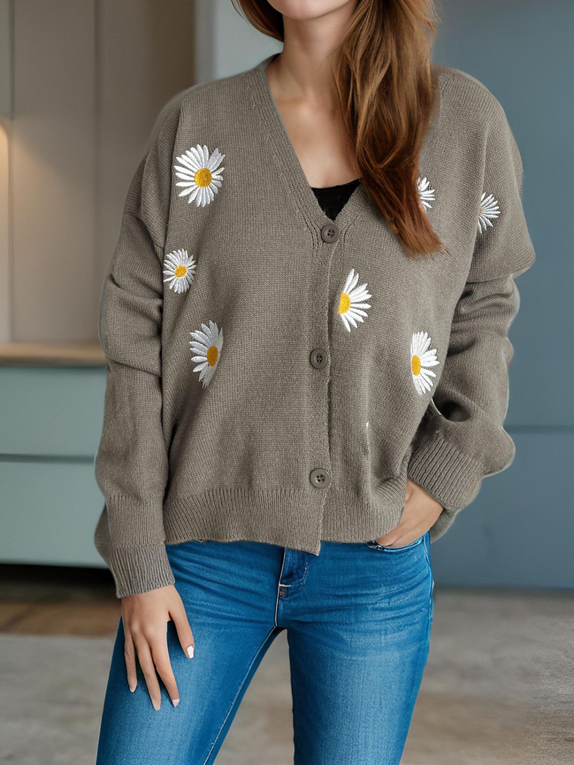 Daisy Button Up V-Neck Cardigan - Sydney So Sweet