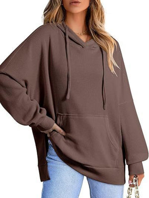 Drawstring Slit Long Sleeve Hoodie - Sydney So Sweet