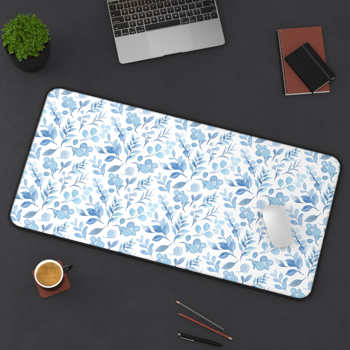 Floral Desk Mat - Elegant Blue Floral Design for Home Office Decor - Sydney So Sweet