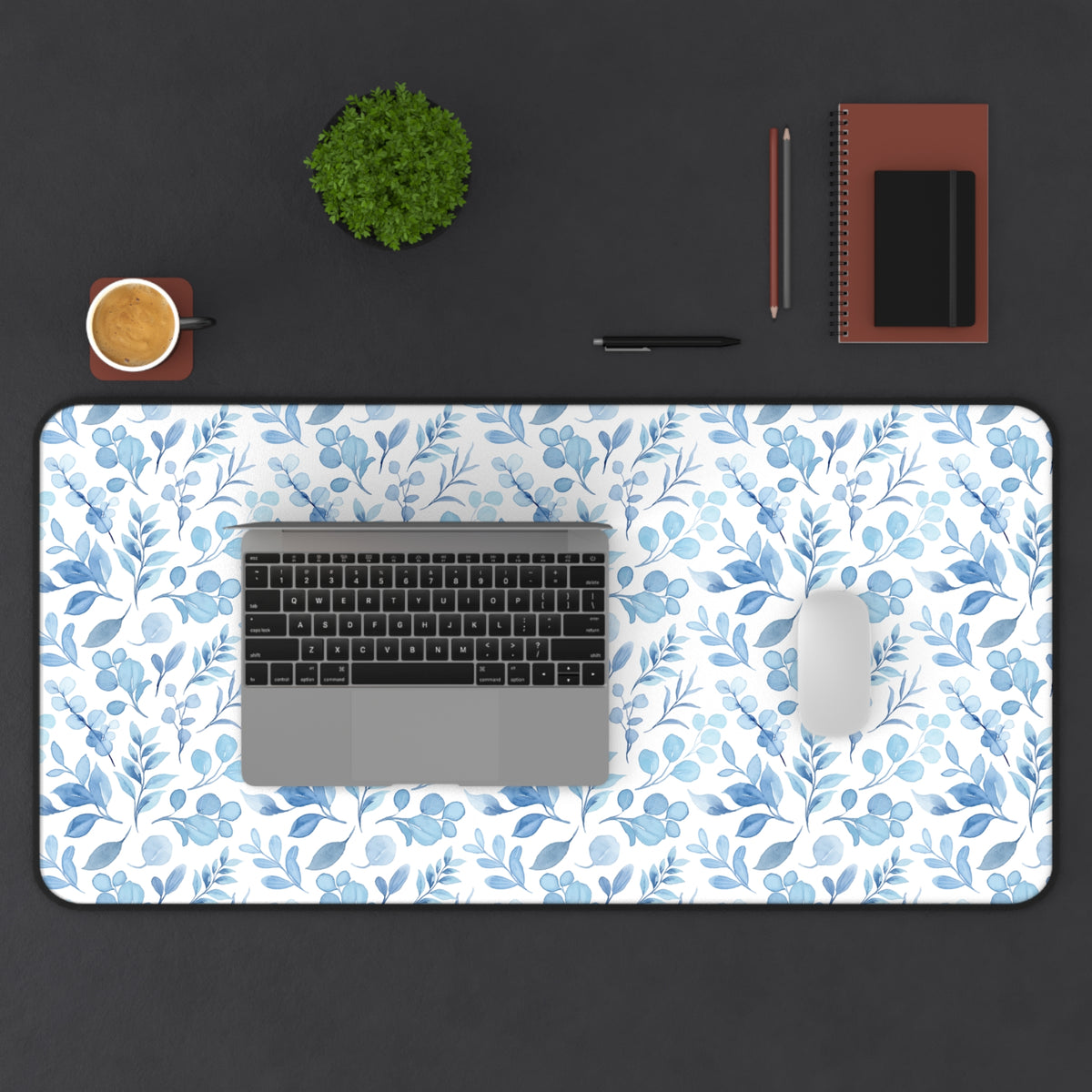 Floral Desk Mat - Elegant Blue Floral Design for Home Office Decor - Sydney So Sweet