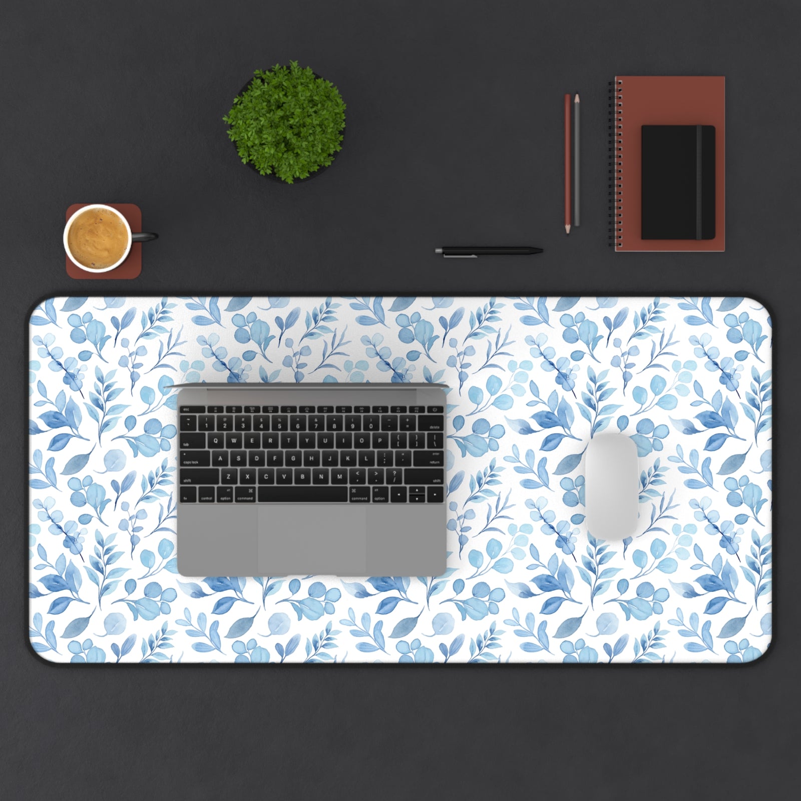Floral Desk Mat - Elegant Blue Floral Design for Home Office Decor - Sydney So Sweet