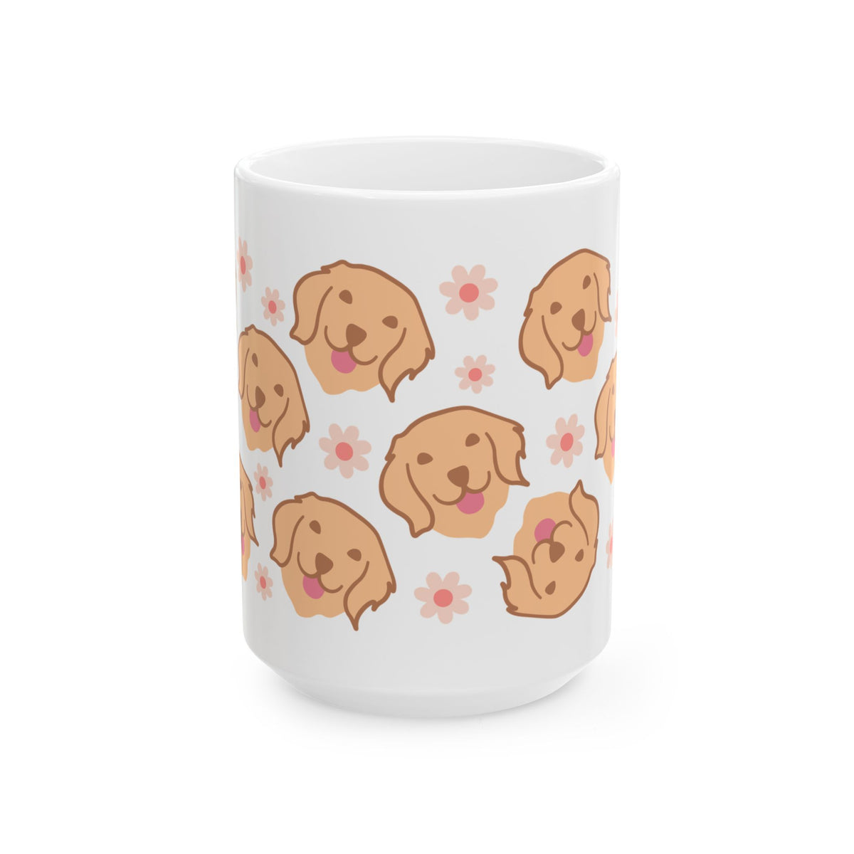Golden Retriever Pattern Ceramic Mug — Cute Dog & Flowers Coffee Cup (11oz, 15oz)