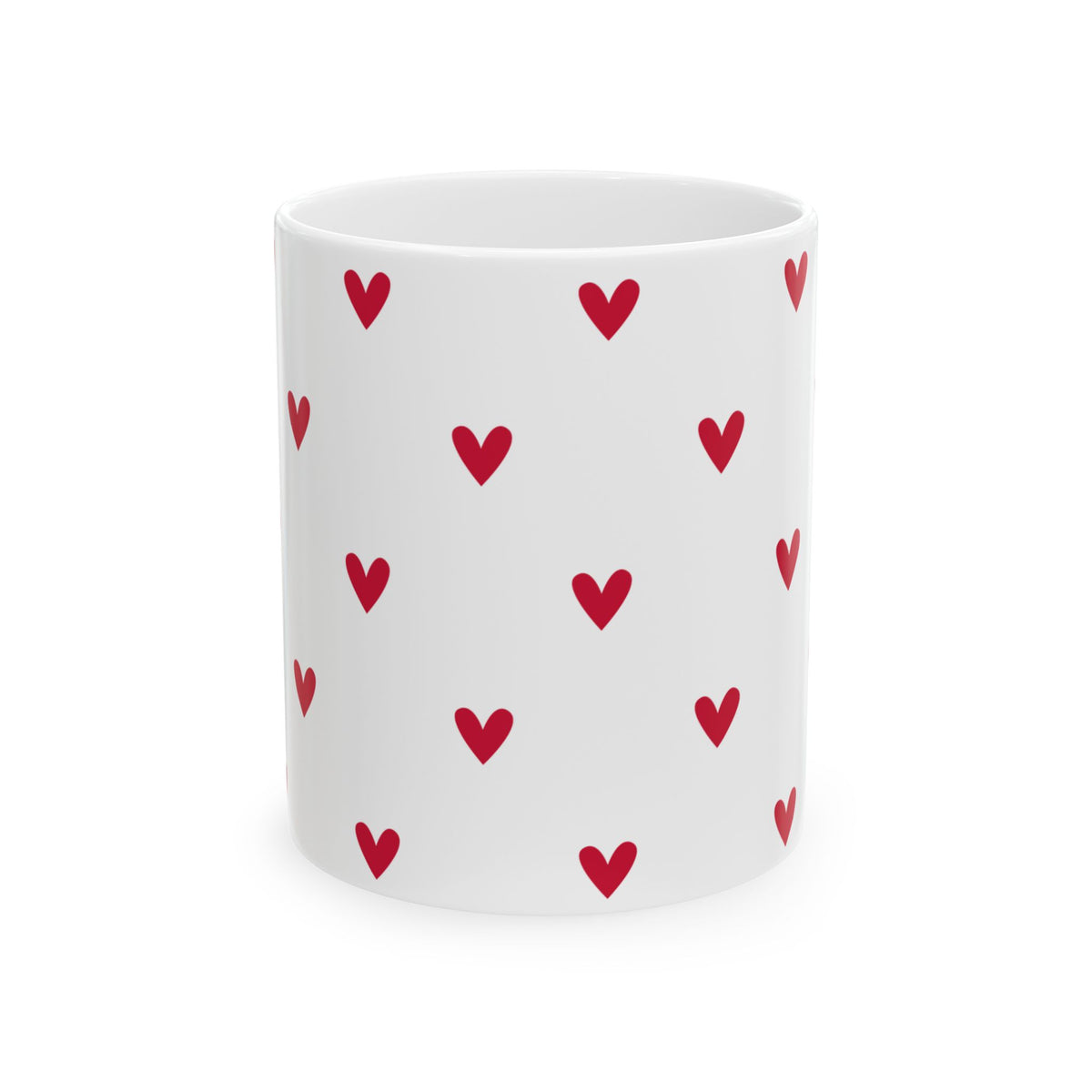 Red Heart Pattern Ceramic Mug — Cute Valentine Coffee Cup (11oz & 15oz)