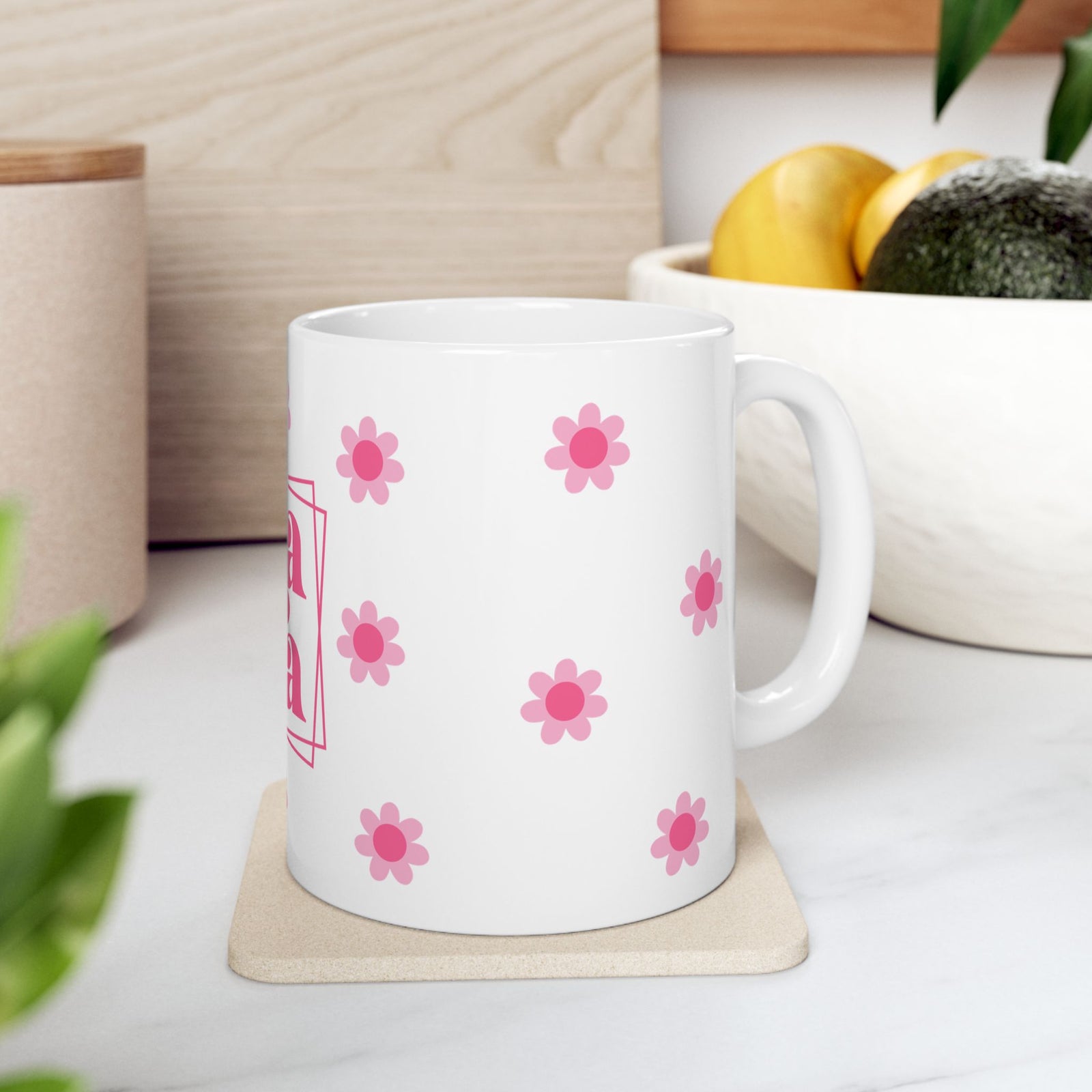 Mama Pink Flower Cute Ceramic Mug Coffee Cup (11oz & 15oz)