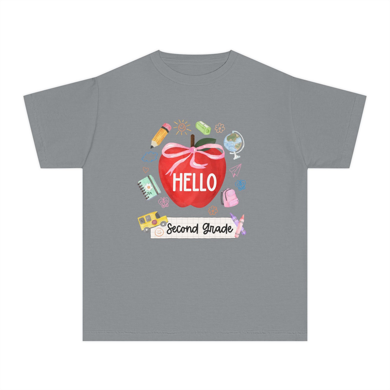 Hello Second Grade Preppy Coquette Apple Graphic Tee Back to School 2nd Grade T-Shirt