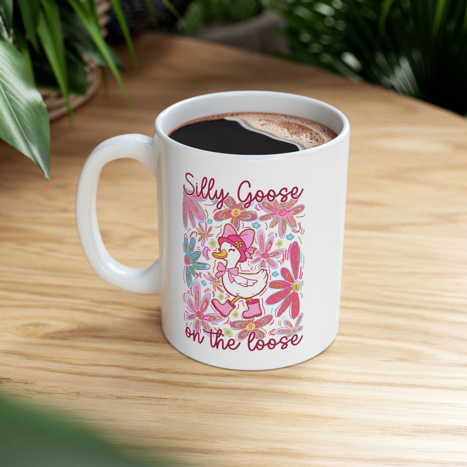 Silly Goose on the Loose Cute Floral Ceramic Mug Coffee Cup (11oz & 15oz)