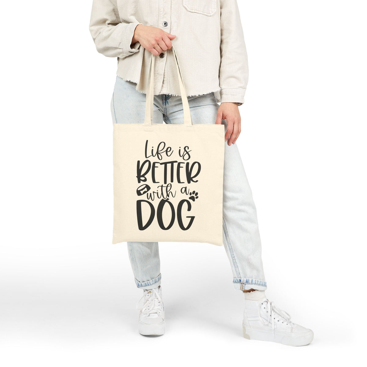 Life Is Better With a Dog Cotton Canvas Grocery Tote Bag for Dog Lovers