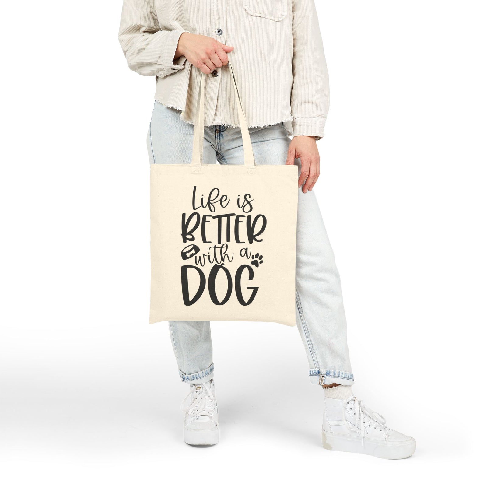 Life Is Better With a Dog Cotton Canvas Grocery Tote Bag for Dog Lovers