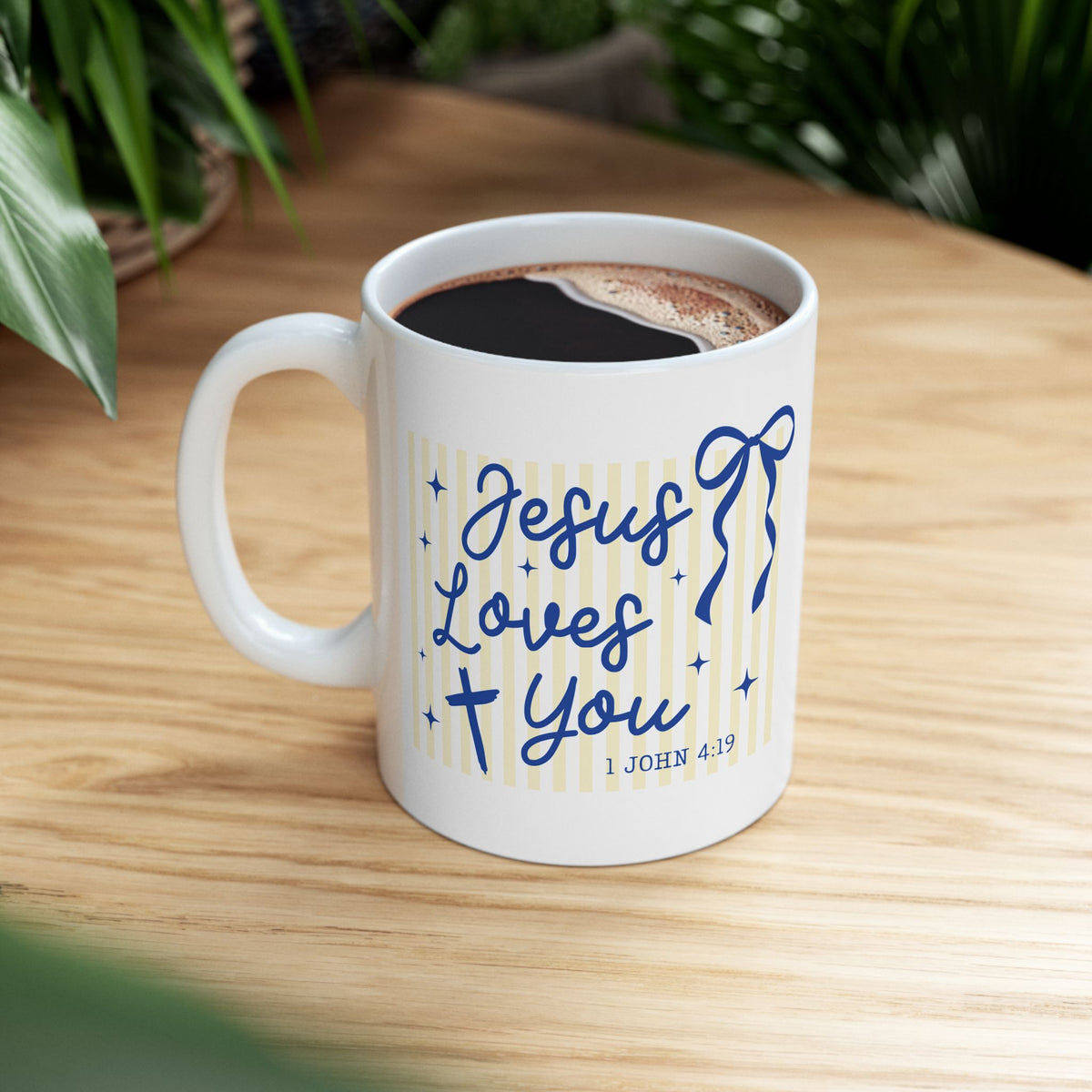 Jesus Loves You Cute Striped Ceramic Mug Coffee Cup (11oz & 15oz)